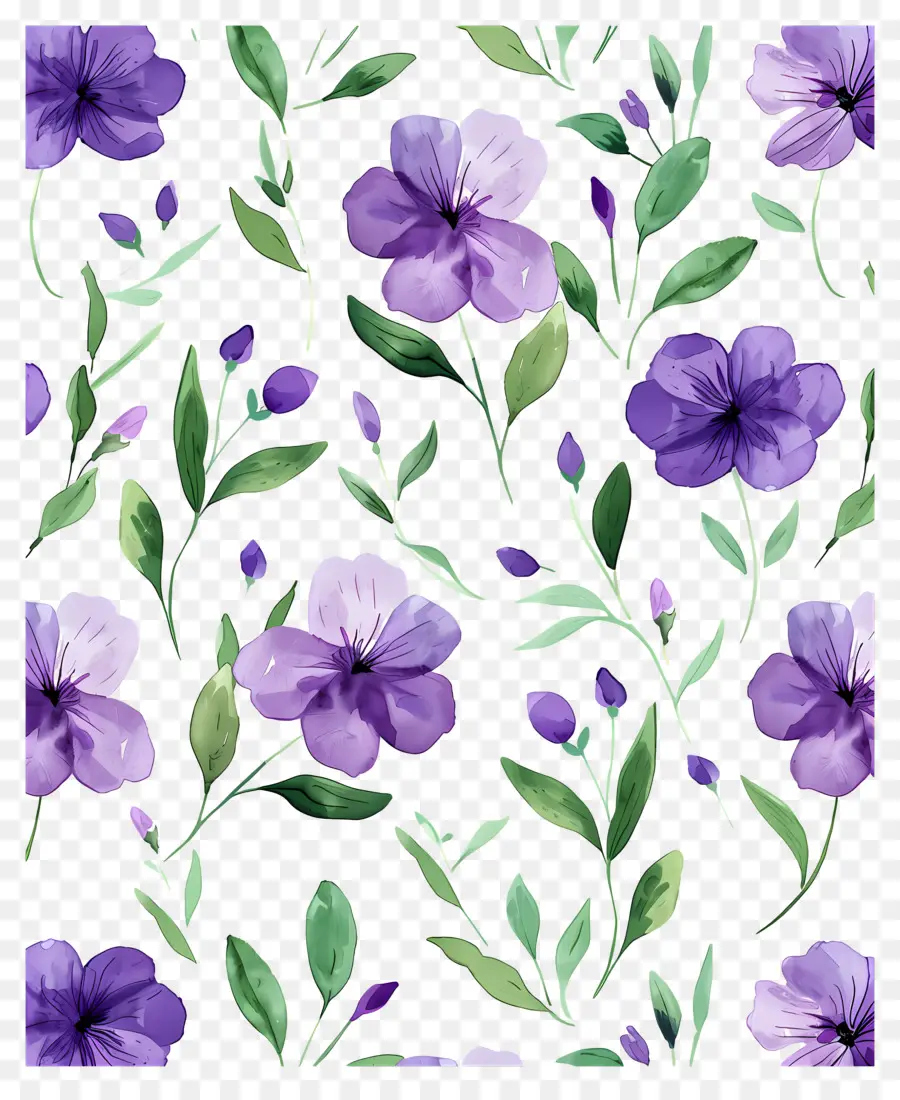 Flores Em Aquarela，Padrão Floral Roxo PNG