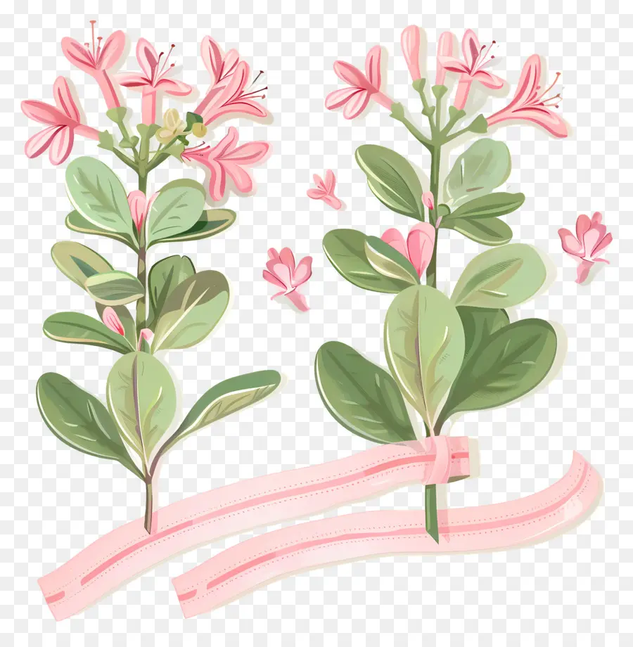 Flores Secas，Flores Rosa E Folhas Verdes PNG