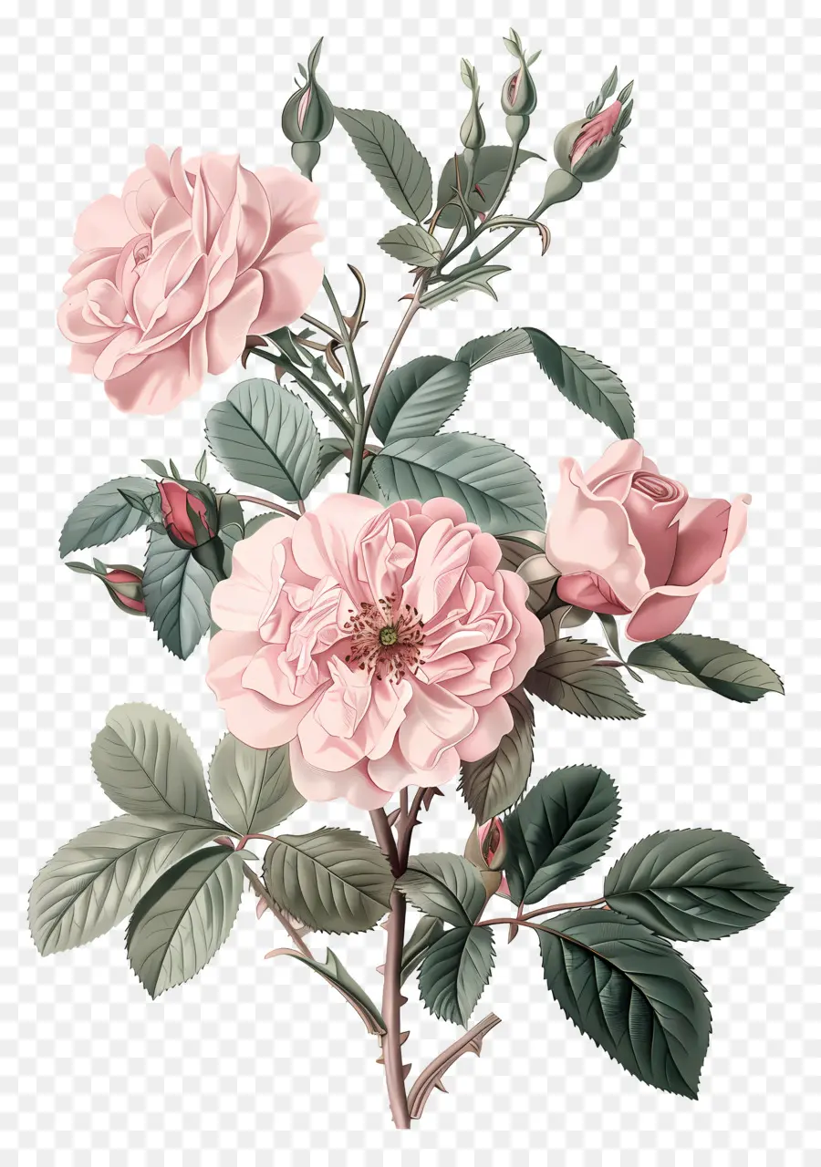 Flores Vintage，Rosas Cor De Rosa PNG