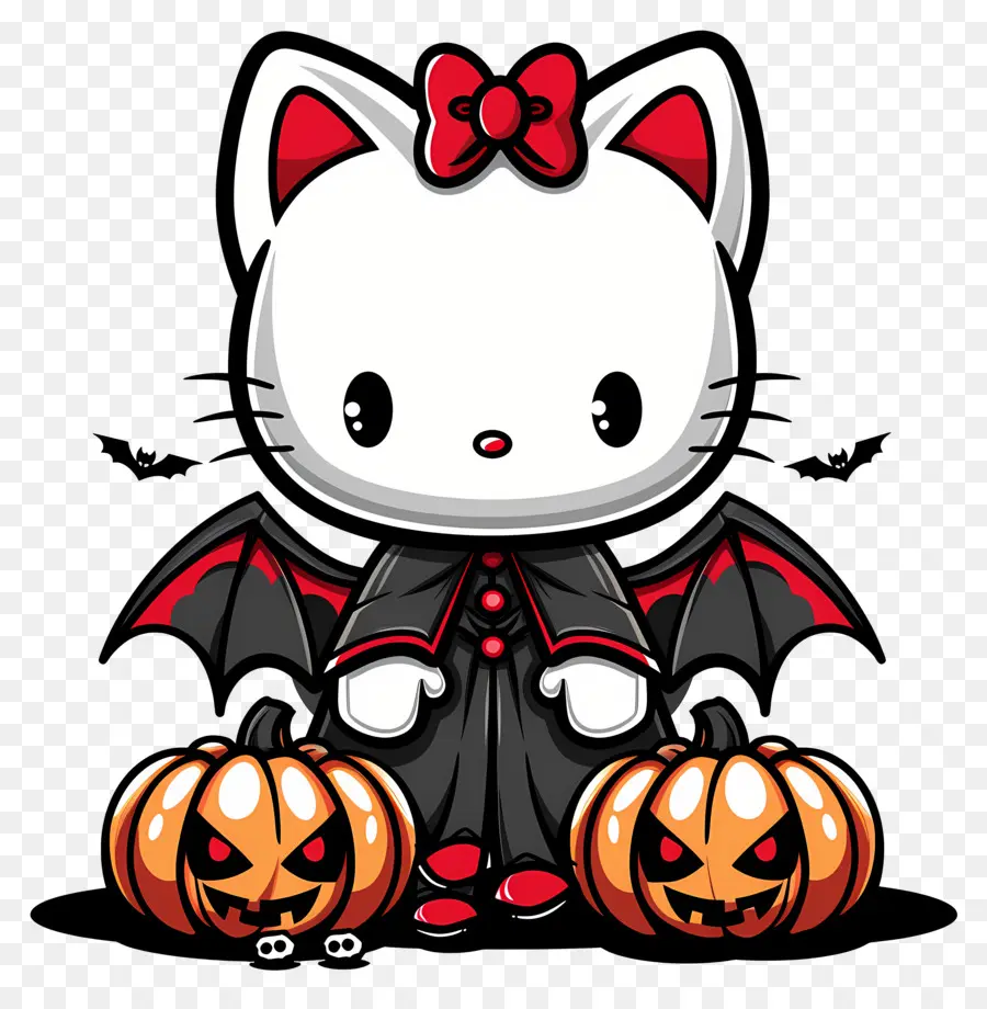 Olá Kitty Halloween，Gato Com Asas PNG