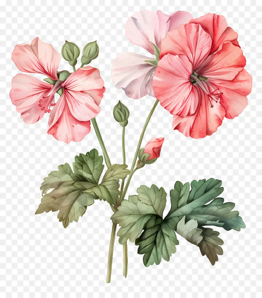 Flores Vintage，Gerânio Rosa PNG