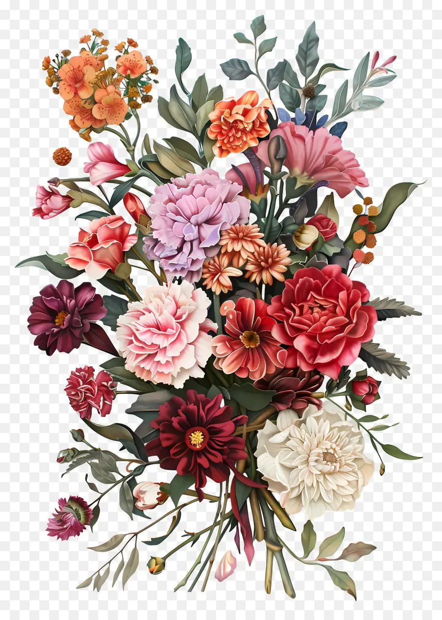 Flores Vintage，Cravos Coloridos PNG