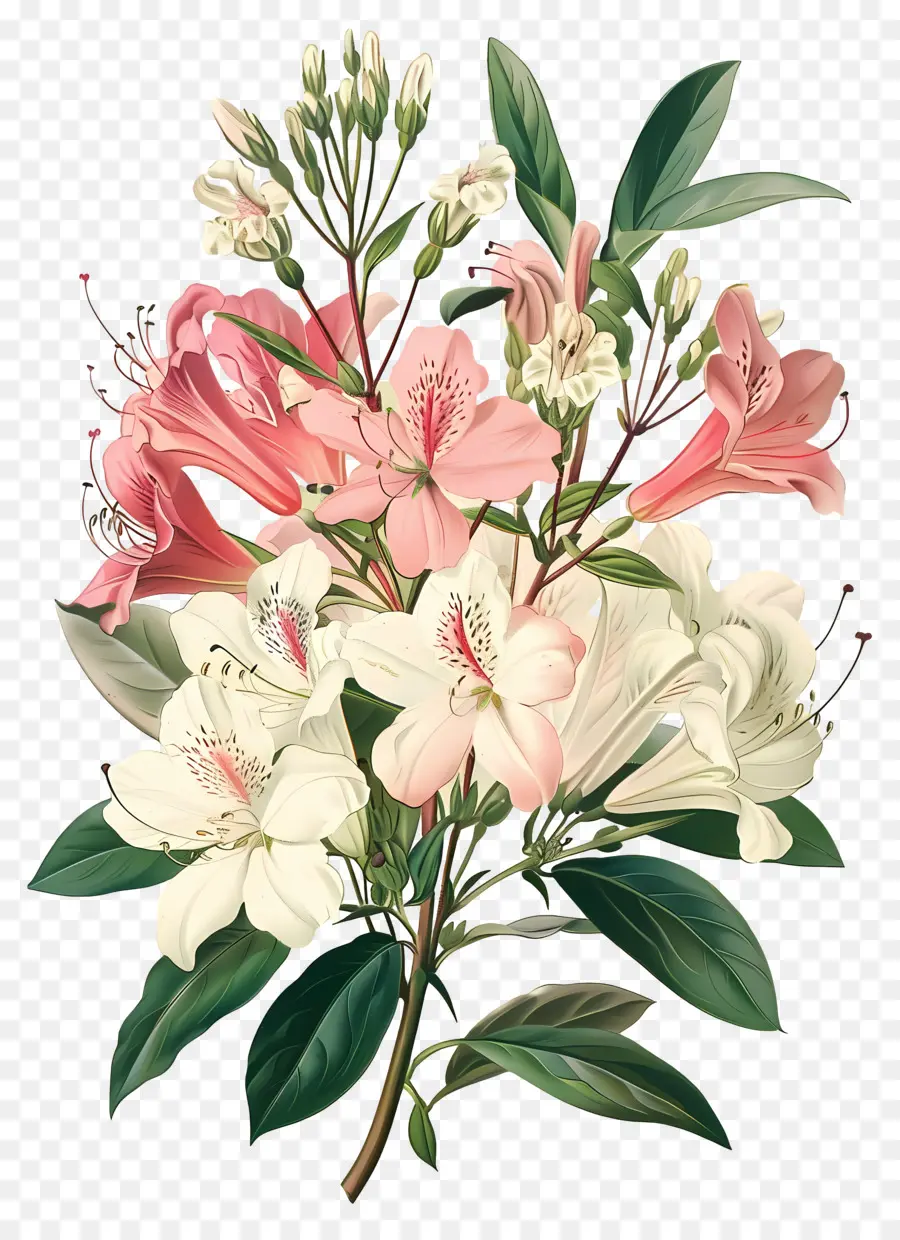 Flores Vintage，Lírios Brancos E Vermelhos PNG