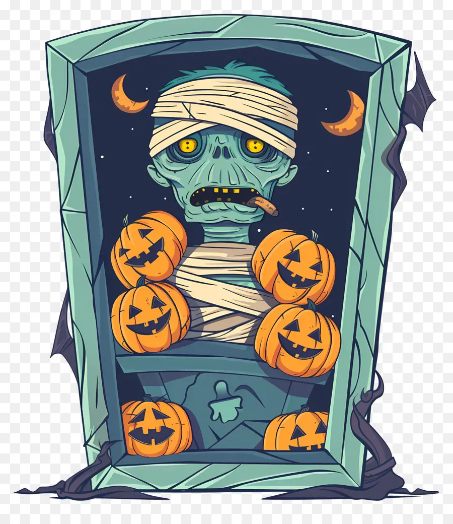 Fundo De Halloween，Múmia E Abóboras PNG