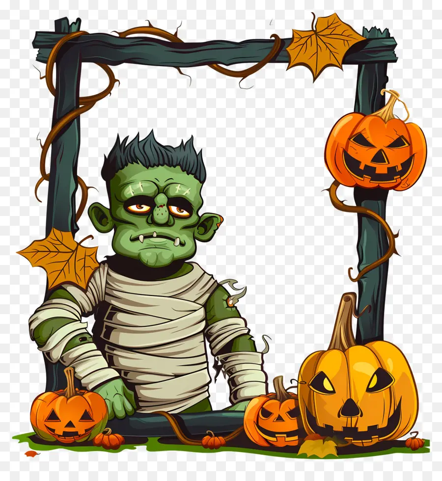 Moldura De Halloween，Monstro Verde PNG