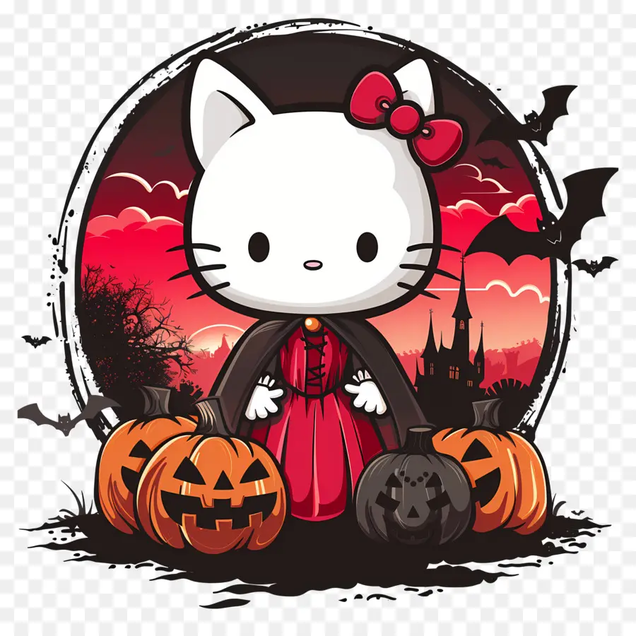 Olá Kitty Halloween，Gato Com Capa Vermelha PNG