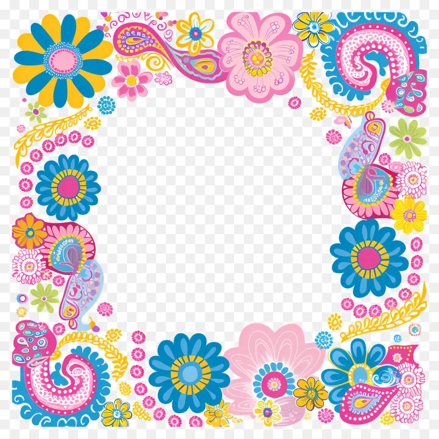 Moldura Floral，Moldura Floral Colorida PNG