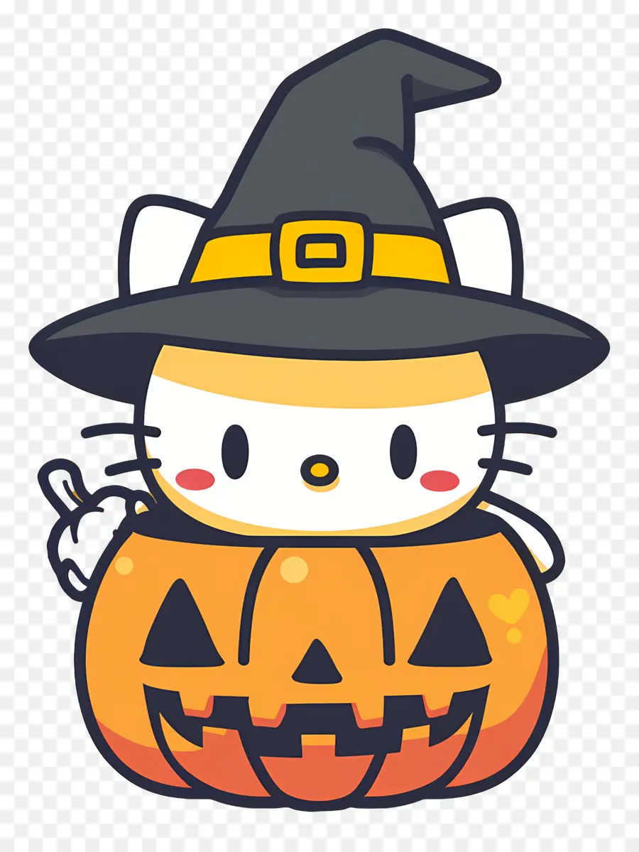 Olá Kitty Halloween，Gato Com Chapéu De Bruxa PNG