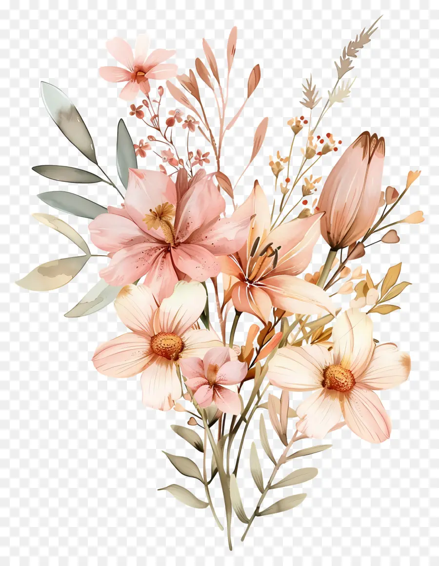 Flores Em Aquarela，Flores Coloridas PNG