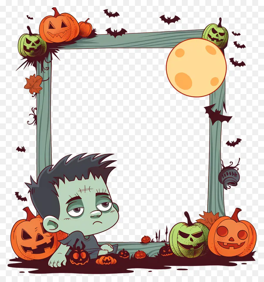 Moldura De Halloween，Monstro Verde PNG