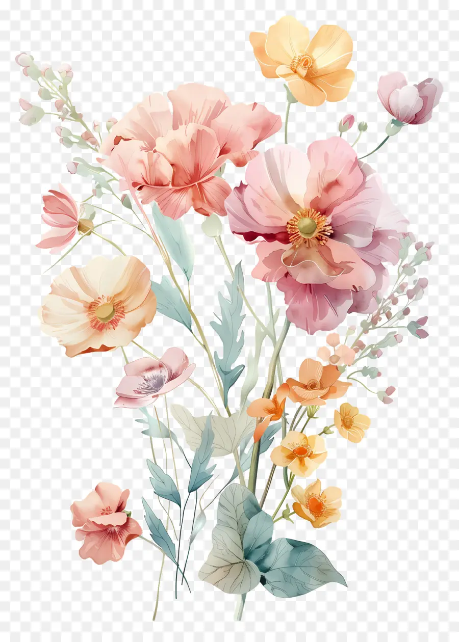 Flores Em Aquarela，Flores Pastel PNG