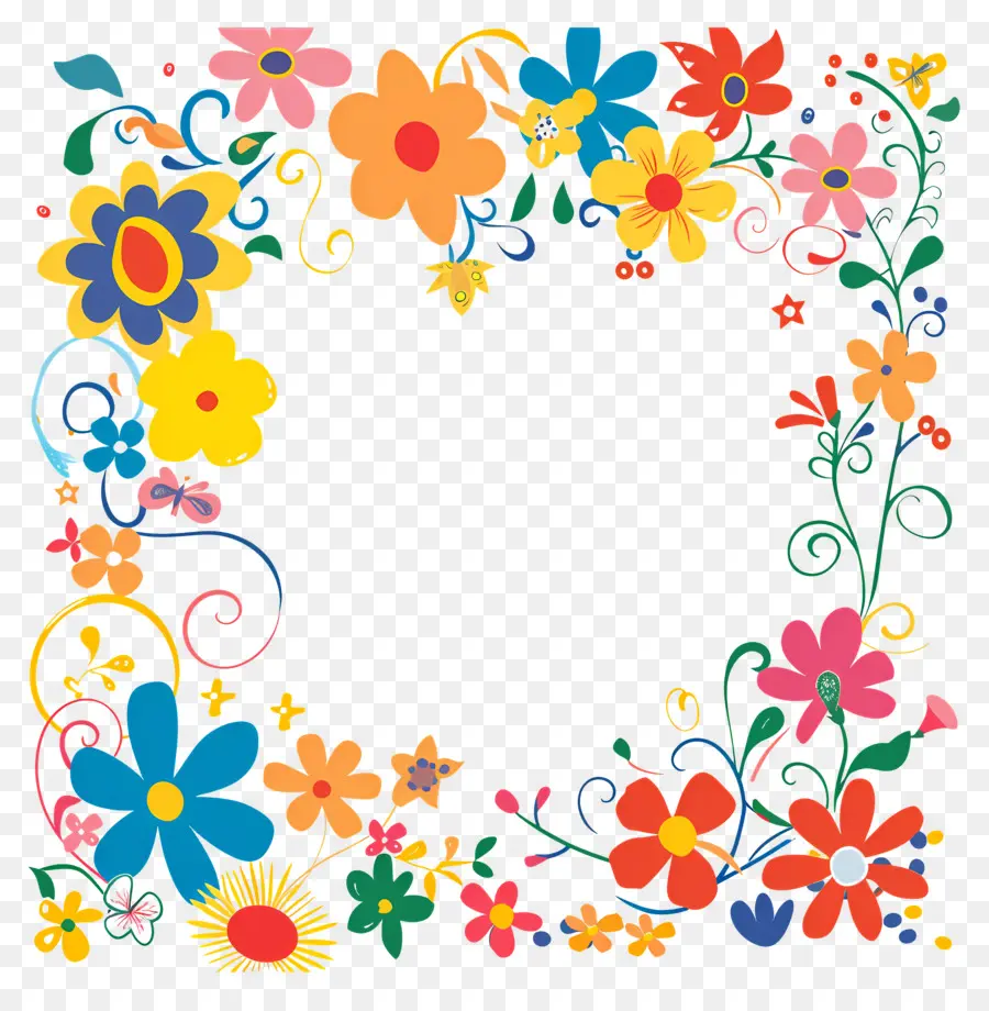 Moldura Floral，Moldura Floral Colorida PNG