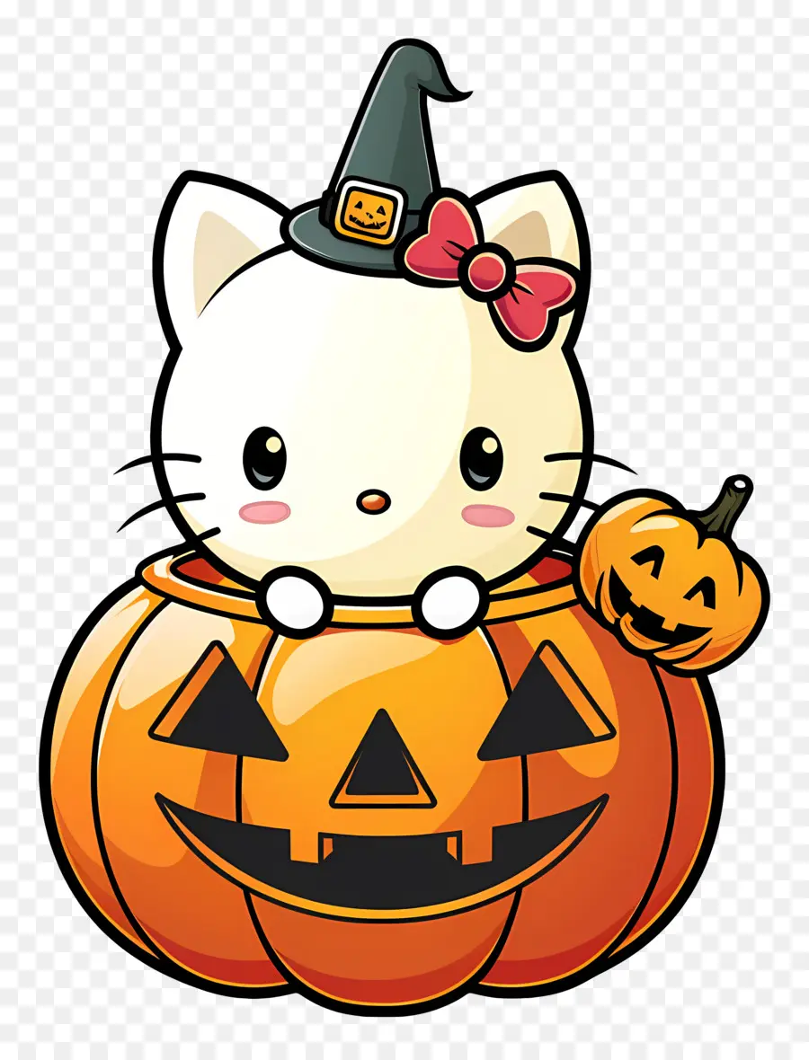 Olá Kitty Halloween，Gato Com Abóbora PNG