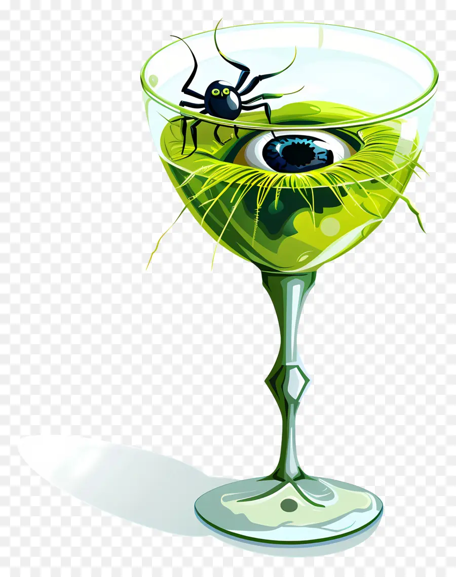 Bebida De Halloween，Martini Verde Com Aranha E Globo Ocular PNG