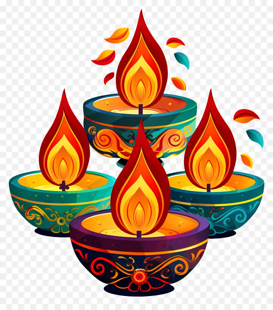 Vela Diwali，Diyas Empilhados PNG