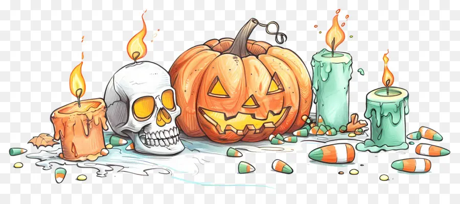 Decoração De Halloween，Abóbora E Caveiras PNG