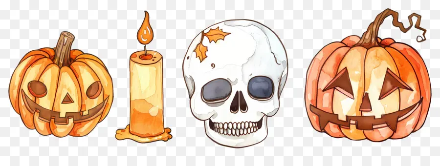 Decoração De Halloween，Abóbora E Caveira PNG