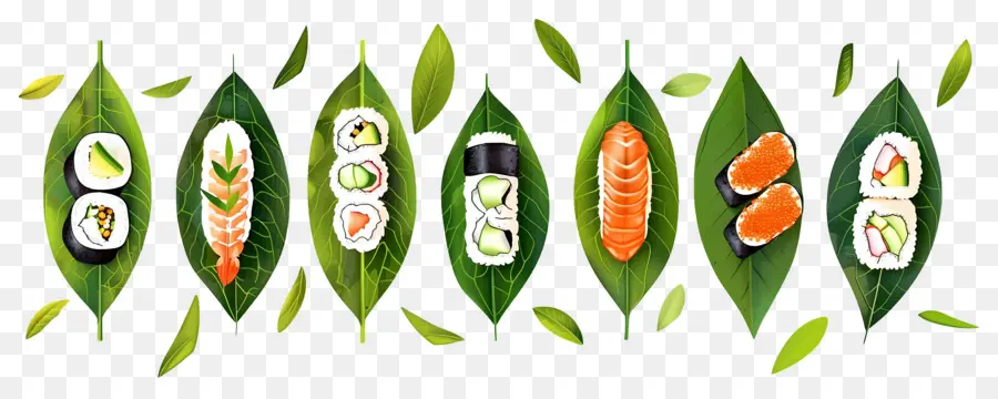 Sushi Na Folha，Rolinhos De Sushi PNG