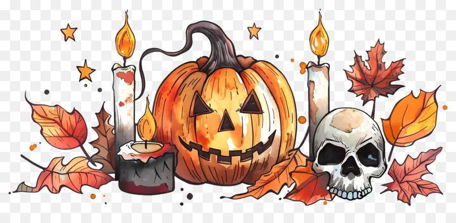 Decoração De Halloween，Abóbora E Caveiras PNG