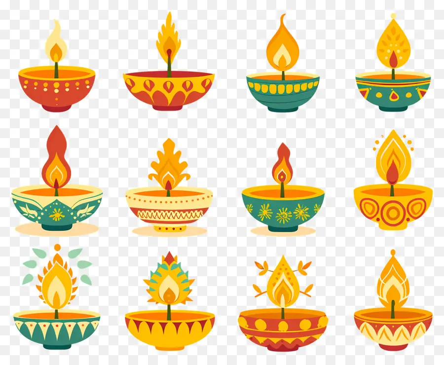 Vela Diwali，Diya Colorido PNG