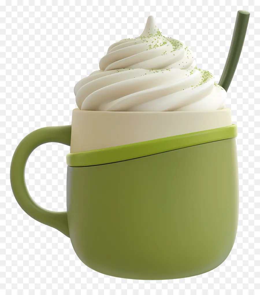 Matcha Latte，Copo Verde Com Chantilly PNG