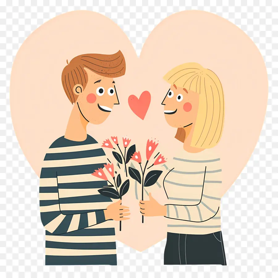 Casal De Desenhos Animados，Casal Com Flores PNG