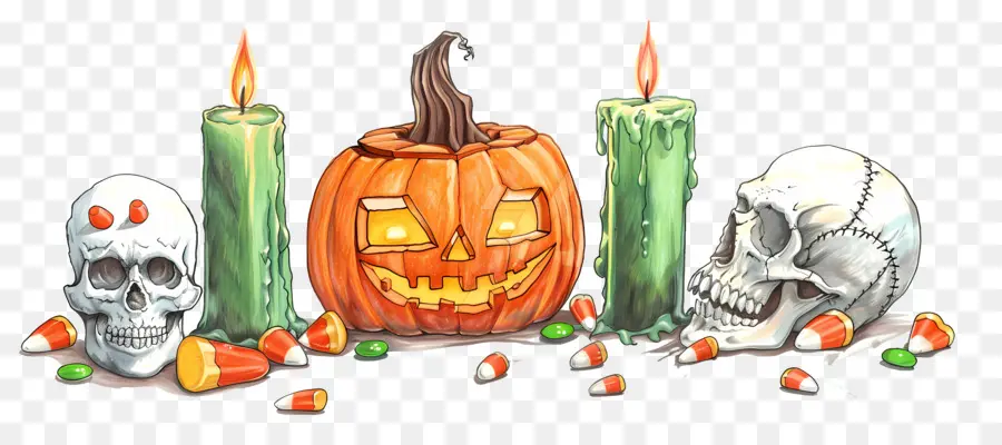 Decoração De Halloween，Abóbora E Caveira PNG