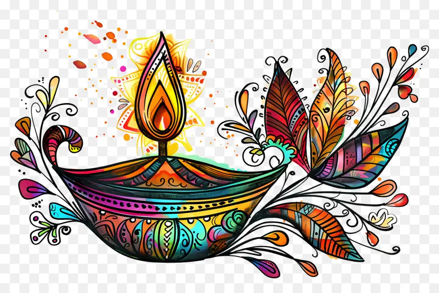 Flor De Diwali，Diya Artística PNG