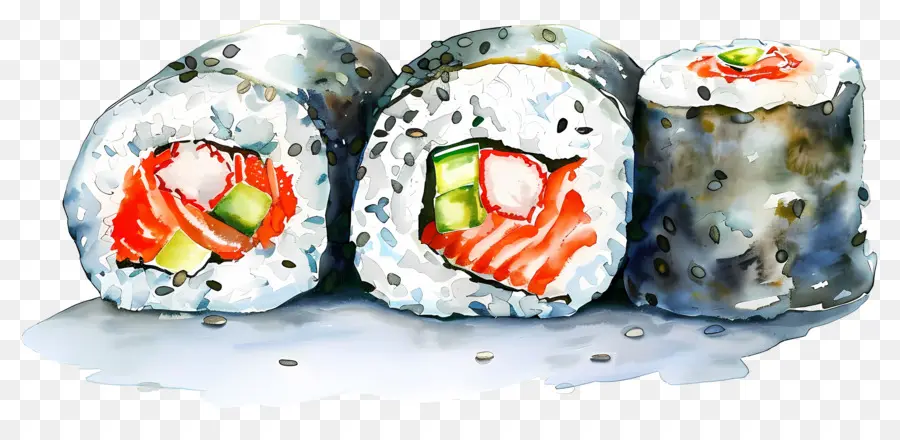 Sushi Aquarela，Pedaços De Sushi PNG