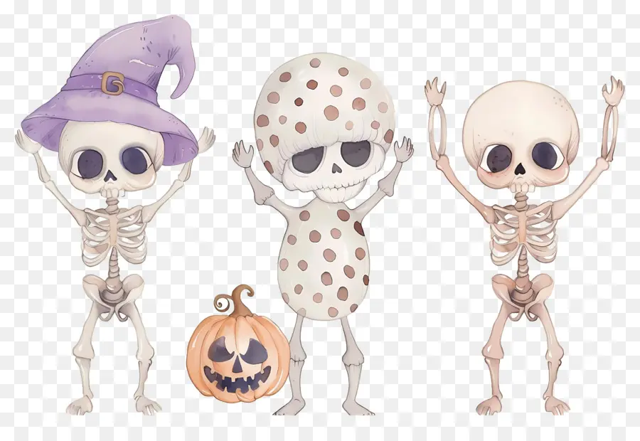 Esqueletos De Halloween，Esqueletos Com Chapéus PNG