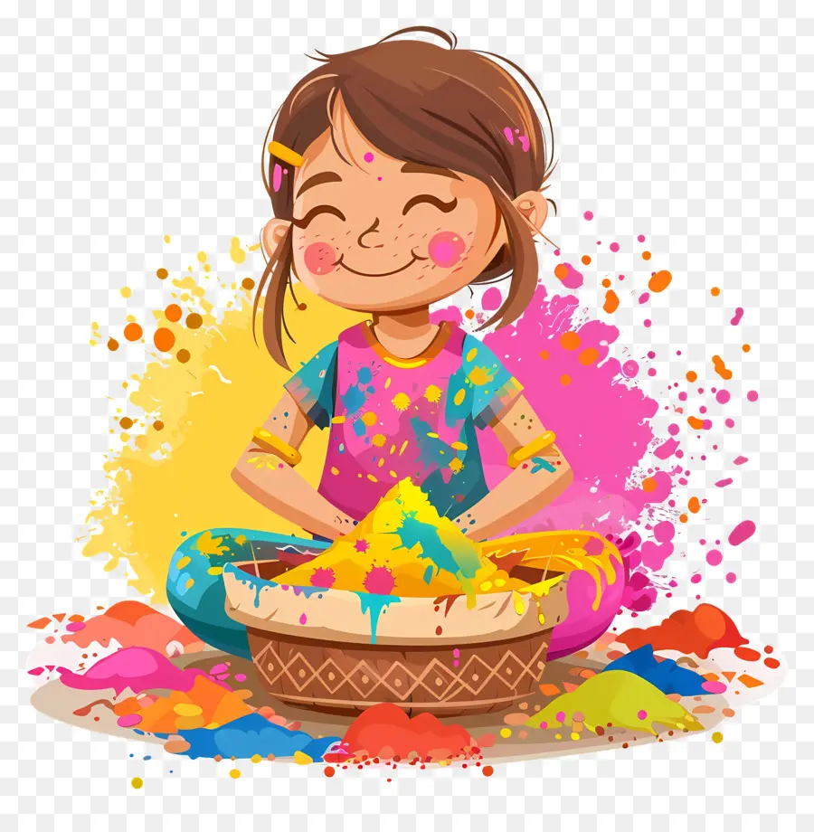 Fundo Holi，Menina Dos Desenhos Animados Com Pó PNG