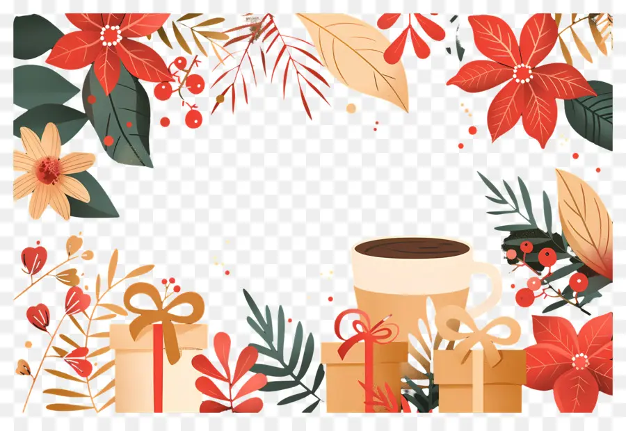 Fundo De Natal，Moldura Floral PNG