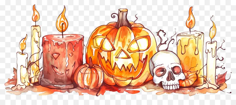 Decoração De Halloween，Abóbora E Caveiras PNG