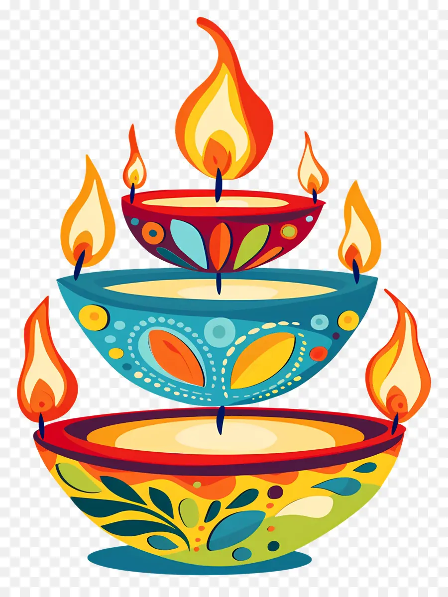 Vela Diwali，Diyas Empilhados PNG