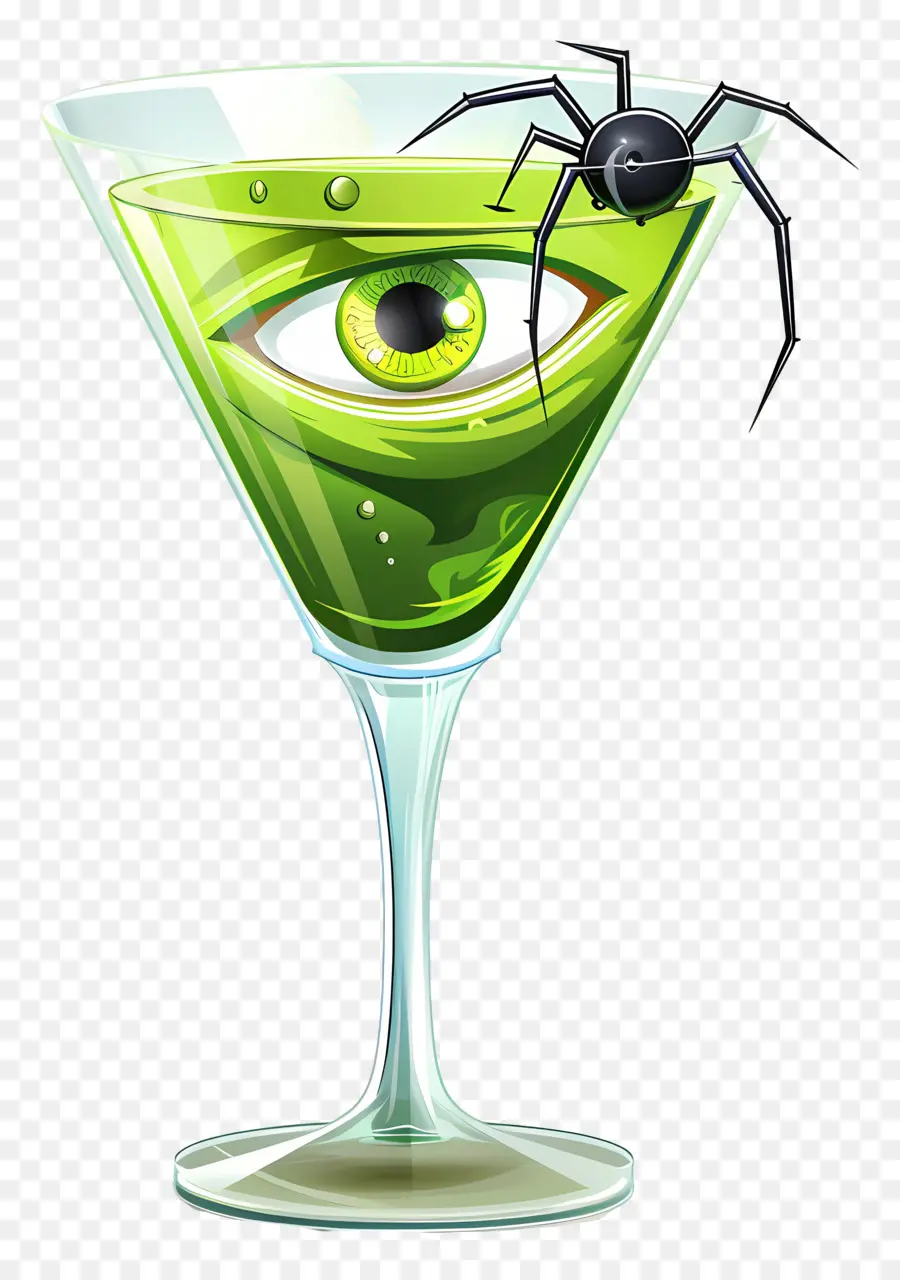 Bebida De Halloween，Martini Verde Com Aranha E Globo Ocular PNG