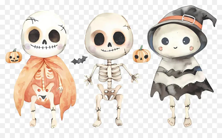 Esqueletos De Halloween，Esqueletos Com Chapéus De Bruxa PNG