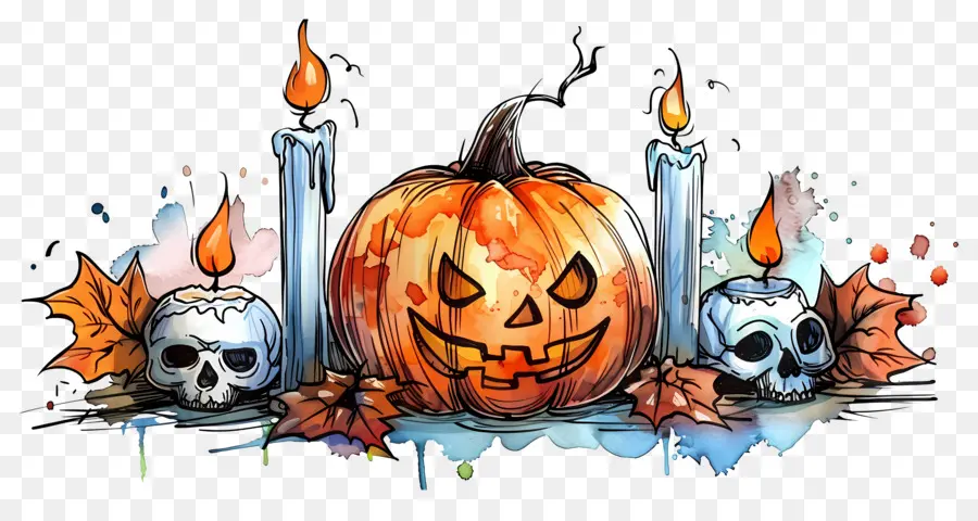 Decoração De Halloween，Abóbora E Caveiras PNG