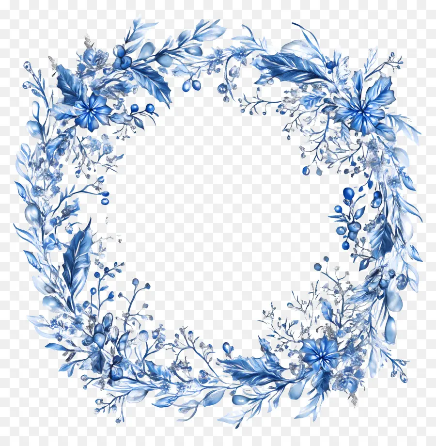 Moldura De Natal Azul，Guirlanda Floral Azul PNG