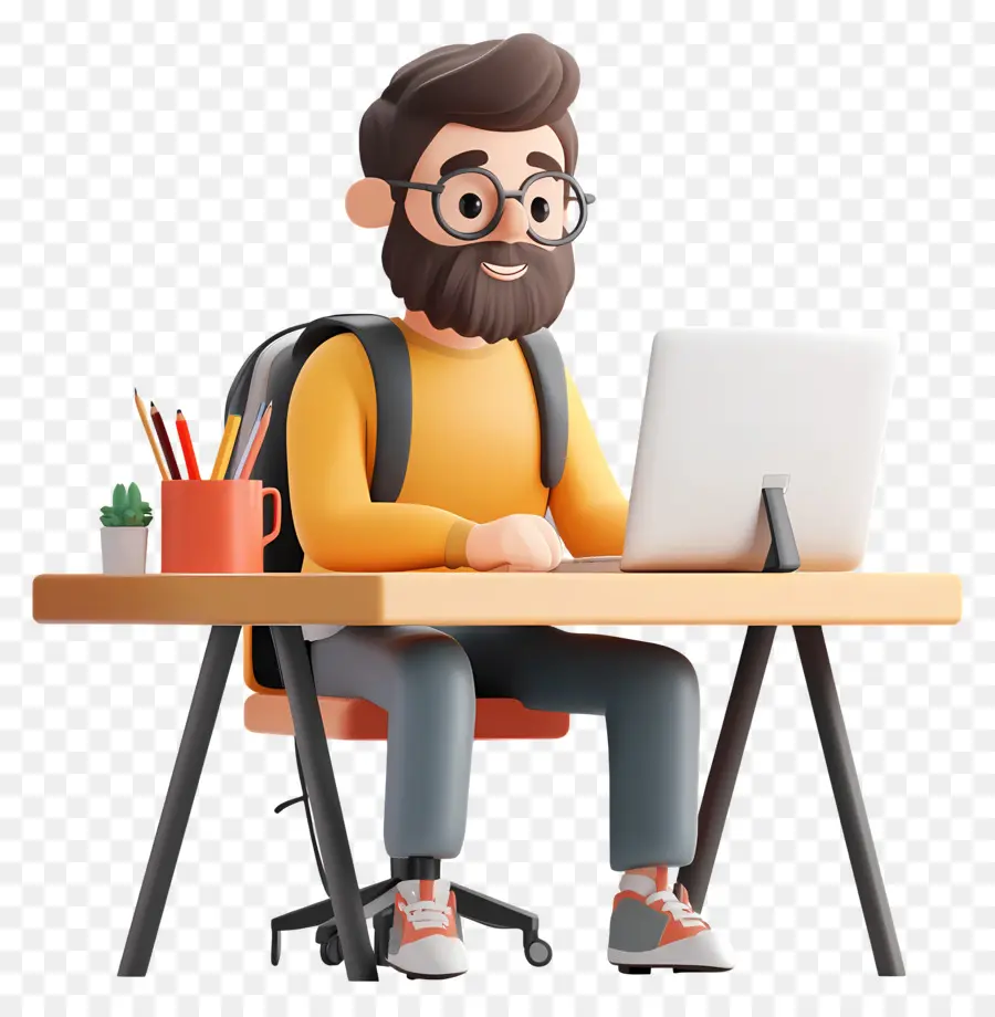 Estudante De Informática，Personagem De Desenho Animado Com Laptop PNG