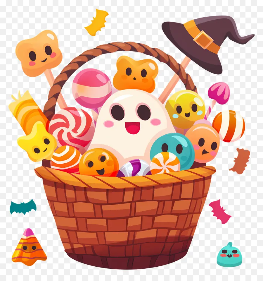 Cesta De Halloween，Cesta De Doces Fantasma PNG