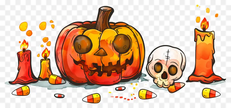 Decoração De Halloween，Abóbora E Caveira PNG