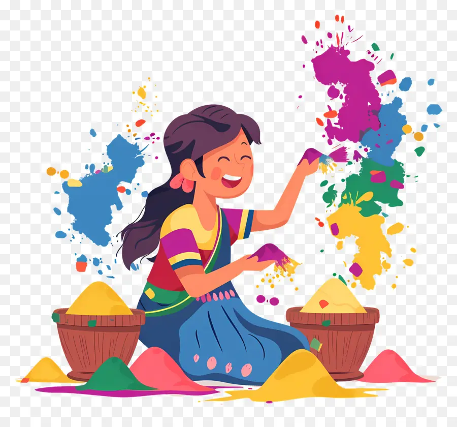 Fundo Holi，Menina Com Cores PNG