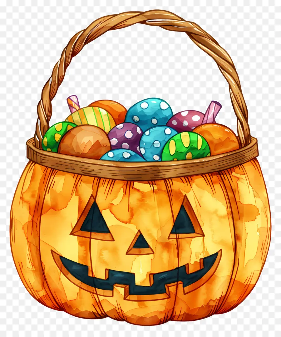 Cesta De Halloween，Cesta De Doces De Abóbora PNG