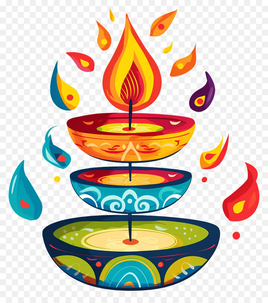 Vela Diwali，Diyas Empilhados PNG