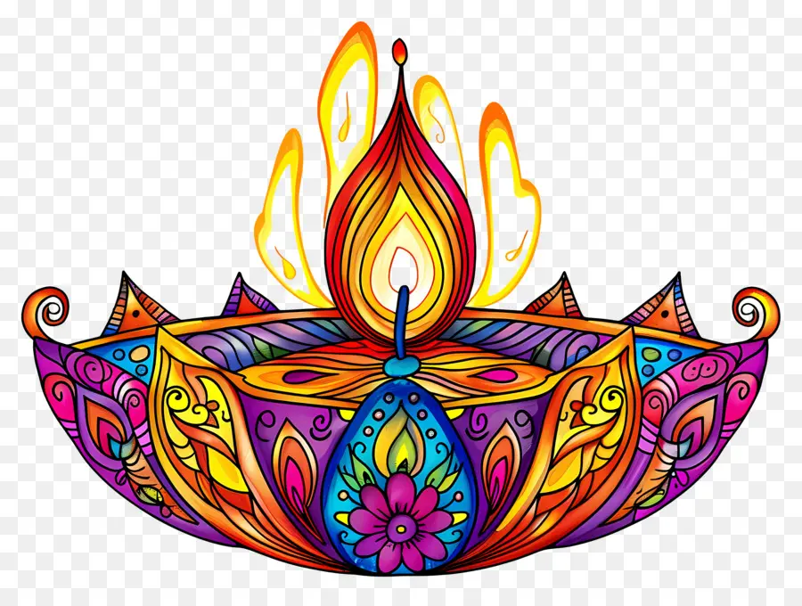 Diwali Diya，Diya Colorido PNG