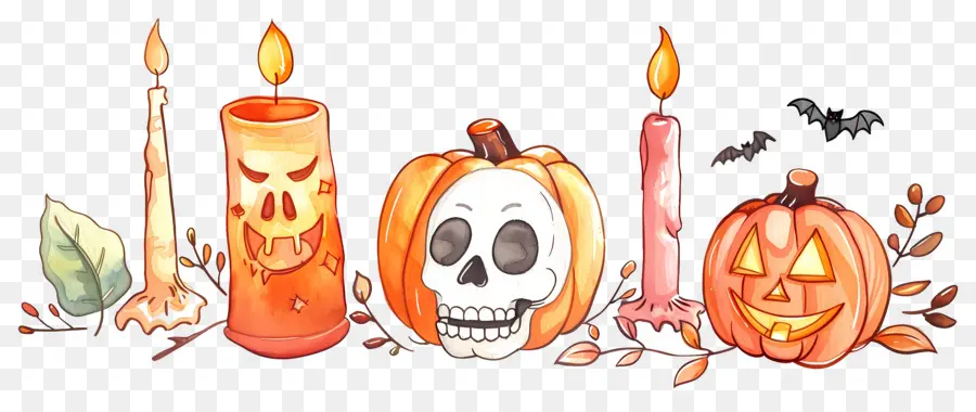 Decoração De Halloween，Abóbora E Caveiras PNG