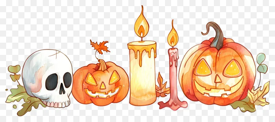 Decoração De Halloween，Abóbora E Caveiras PNG