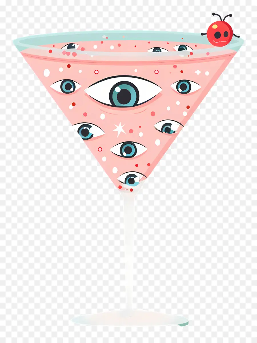 Coquetel De Halloween，Cocktail Rosa Com Olhos E Joaninha PNG