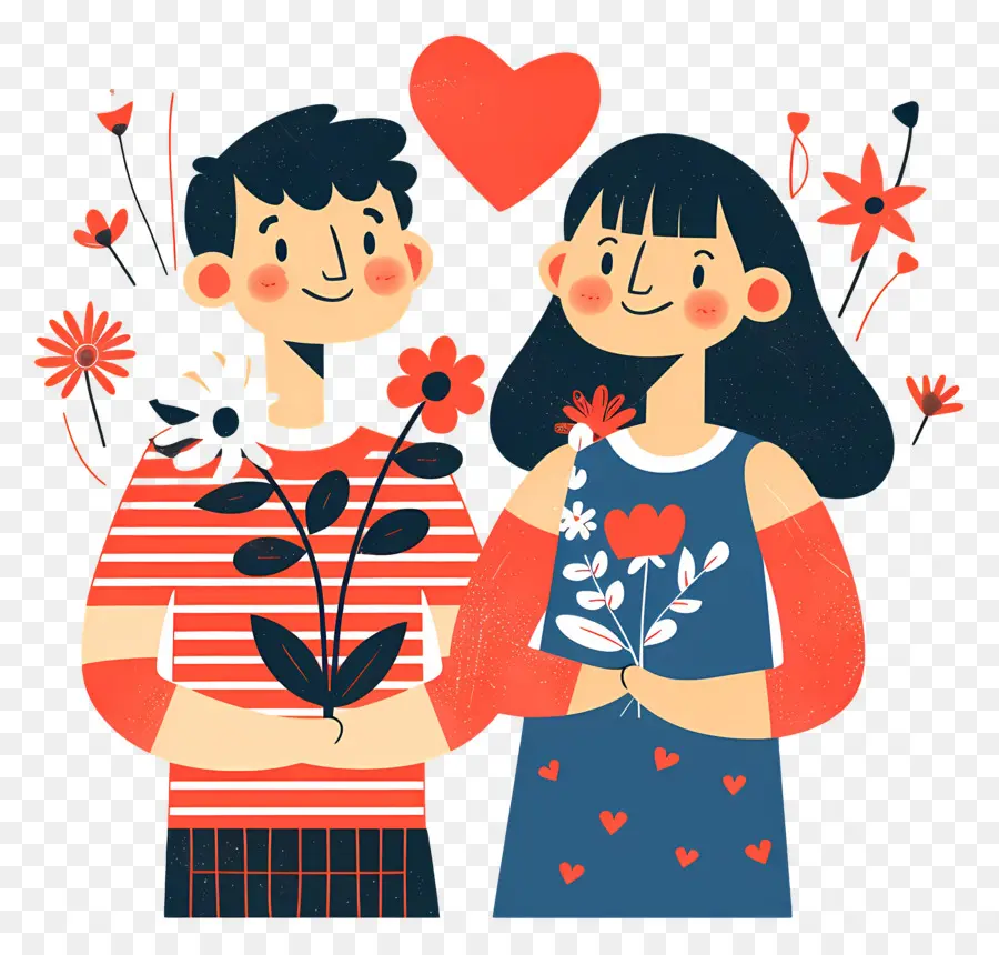 Casal De Desenho Animado，Casal Com Flores PNG