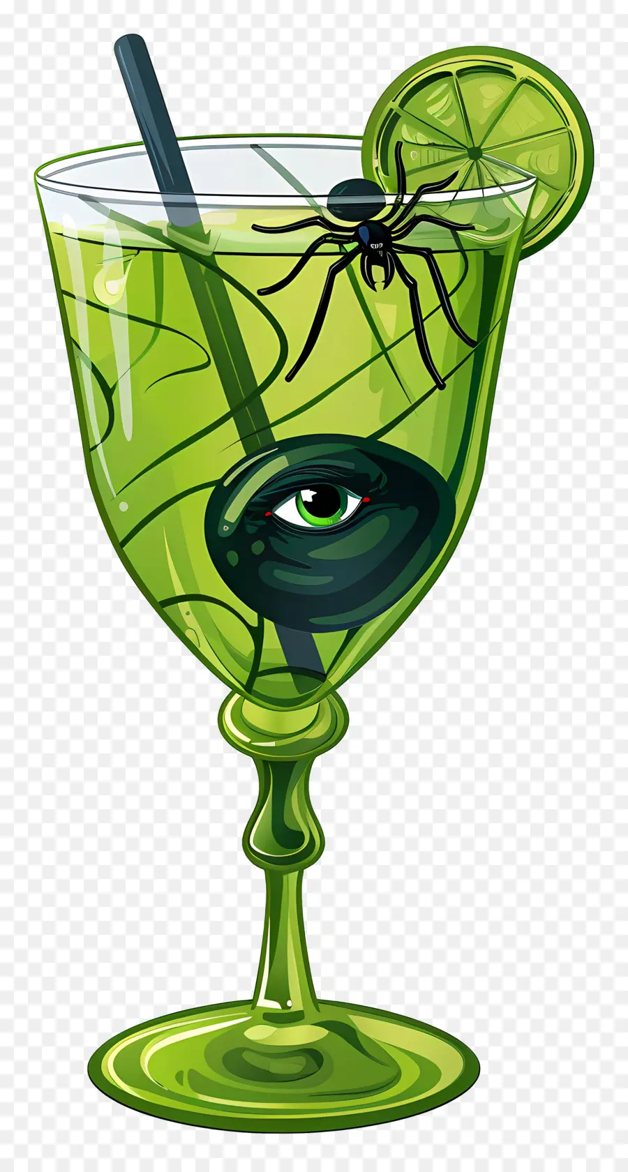 Bebida De Halloween，Martini Verde Com Aranha E Globo Ocular PNG